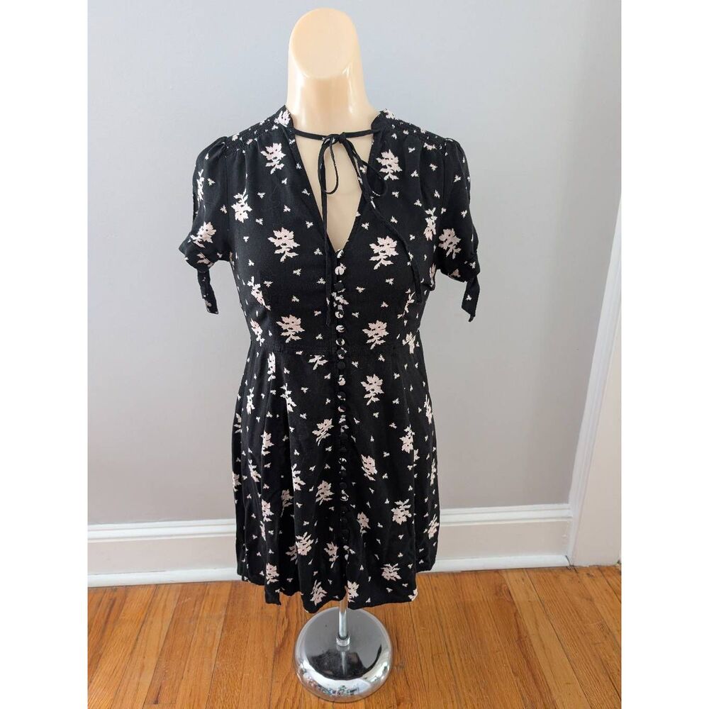 Express Floral Button Front Short Sleeve Dress